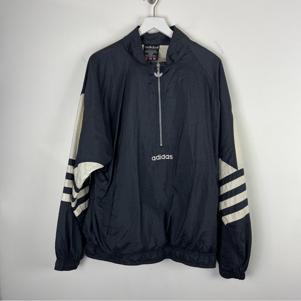 VTG Adidas Mens Vintage 1/4 Zip Long Sleeve Pullover Black White Jacket